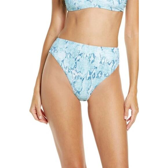 Chelsea28 Easy Retro High Waist Swim Bottoms Blue Merchant Snakeskin Small NEW - Picture 1 of 5
